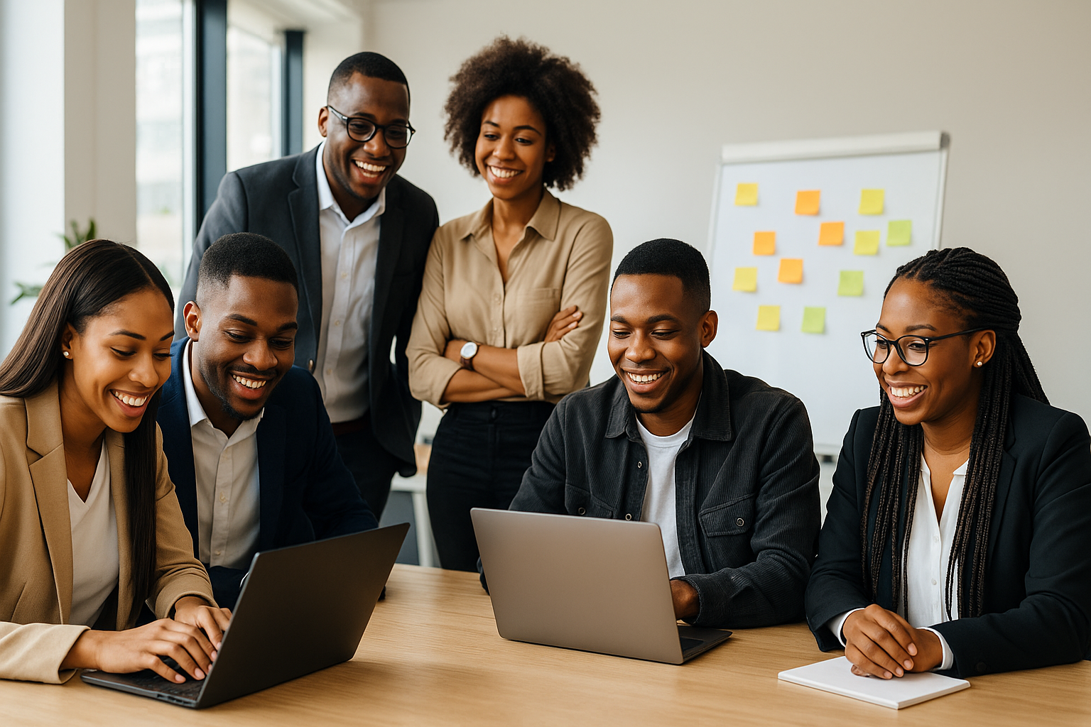 People collaborating in a modern workspace